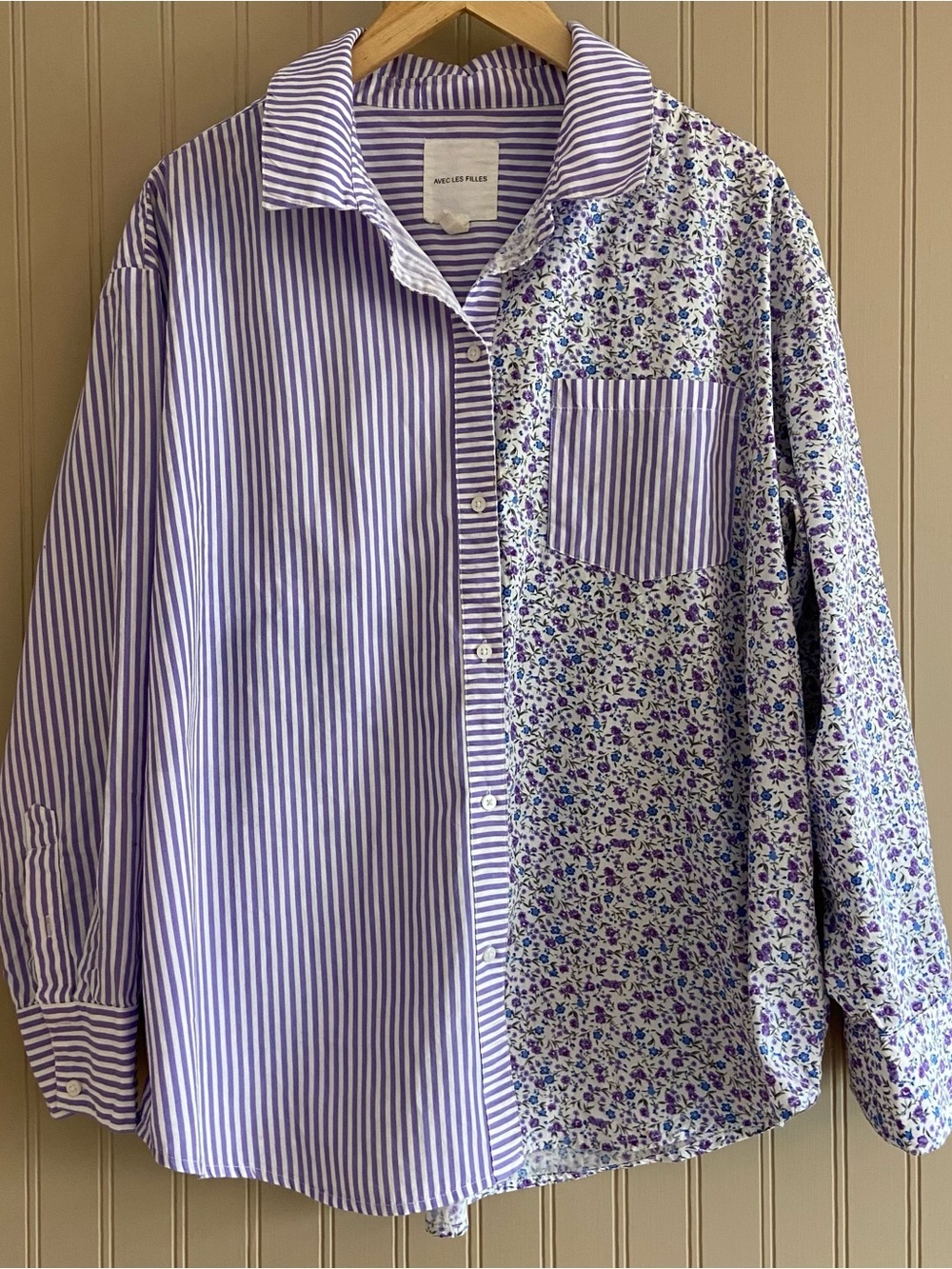 Avec Les Filles Floral & Striped Button Down Shirt Women’s Size Large